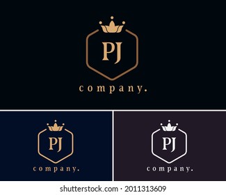 Creative letter PJ, P and J graceful logo. Elegant emblem and beautiful calligraphy. The hexagonal vintage symbol for book design, brand name, business card, restaurant, boutique, hotel, cafe, badge.