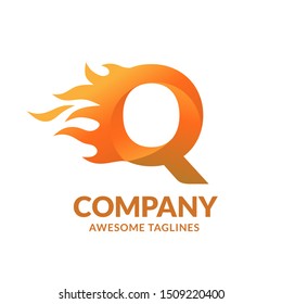  creative Letter q and fire Logo template design vector concept