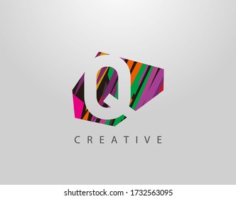 Creative Letter Q Logo. Abstract Q letter design, made of various Strips shapes in color.