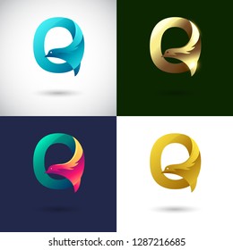 Creative Letter Q logo design with Dove Bird concept for Business Company . Abstract letter logo Design Template with different color version set.