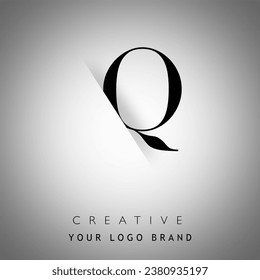 creative letter q Logo Design with paper cut effect and shadow, black and white monochrome, simple, elegant, luxury