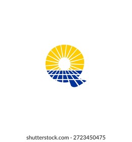 Logotipo creativo de la letra Q con el patrón de la rejilla del panel solar. Vector geométrico de Profesional para startups de energía renovable, instalación solar y marca de tecnología sostenible