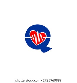 Creative letter Q logo with integrated heartbeat pulse line. Professional vector for medical clinic, health app, pharmacy, and wellness center.