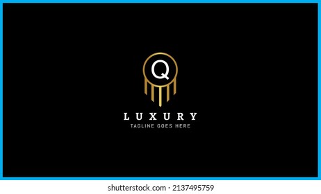 Creative letter Q luxury Linear Real Estate Building Construction logo design, Isolated on a black background.