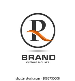 creative letter r circle with swoosh logo vector