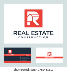 creative letter r for Construction Architect solutions with a business card