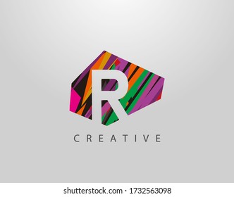 Creative Letter R Logo. Abstract R letter design, made of various Strips shapes in color.