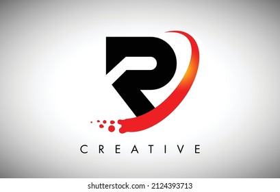 Creative Letter R Logo with Curved Red Swoosh and Dots. Modern Trendy Letter R Icon for Personal Logo or Company Identity Vector Illustration