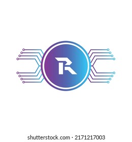 Diseño del logotipo de la carta creativa R con símbolo de punto o punto