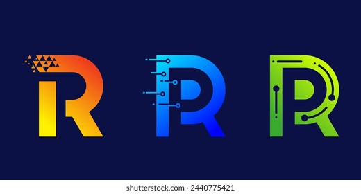 creative letter R logo design for business, digital, technology, media, data
