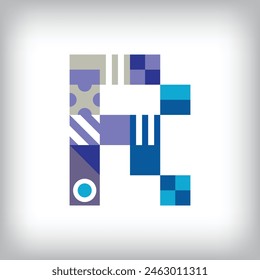Diseño creativo del logotipo de la letra R con Formas geométricas. Gráficos coloridos educativos creativos. Vector