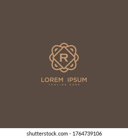 Diseño vectorial de icono del logotipo R de letra creativa. Logotipo de borde de joyería de lujo. Imprimir el símbolo de señal de marca de las iniciales del monograma.