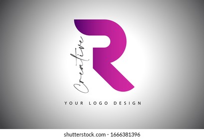 Creative Letter R Logo With Purple Gradient and Creative Letter Cut. Icon Vector Illustration.