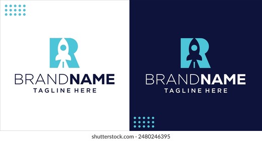 Creative Letter R Negative Space Space Rocket Logo, design inspiration, Illustration, Vector
