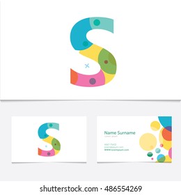 Creative Letter "S" design vector template on The Business Card Template. Abstract Colorful Alphabet .Friendly funny ABC Typeface. Type Characters