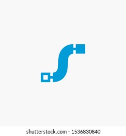Creative letter s digital circuit style font. Blue letter made of electric current wires and connectors. Modern design concept.