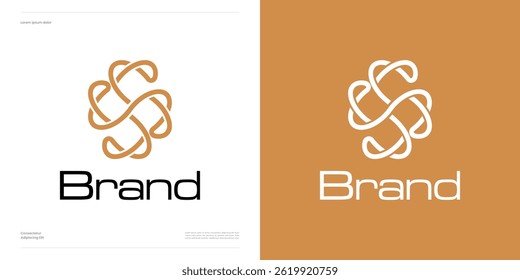 Plantilla de diseño del icono del logotipo del símbolo inicial, con el ornamento del arte de la línea y el color oro, elegante, moderno, lujoso, Vector de Premium para el elemento de la ilustración editable