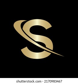 Creative letter S Logo Design Vector Template. Modern S Logo Design based alphabet business logotype gold color and black background.