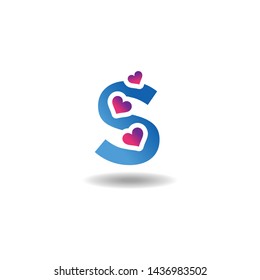Creative Letter S Logo Icon Design with Hearts or Loves Symbol