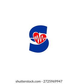 Creative Letter S Logo mit integrierter Herzschlag Pulslinie. Professioneller Vektor für medizinische Klinik, Gesundheits-App, Apotheke und Wellness-Center.