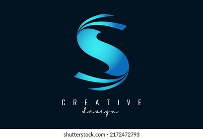 Logotipo de letra creativa S con líneas líderes y diseño de concepto de carreteras. Letra S con diseño geométrico. Ilustración vectorial con letras y líneas y cortes creativos.