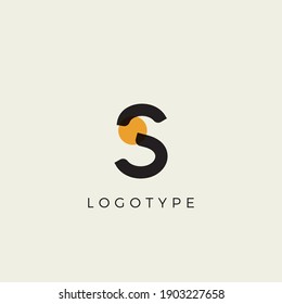 Creative letter S for logo and monogram. Minimal artistic style letter with yellow spot for education, festive and party or technology graphic. Vector typographic design