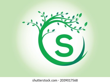 Creative  Letter S monogram alphabet with tree. Green, eco-friendly logo concept. Modern vector logo for ecological business and company identity
