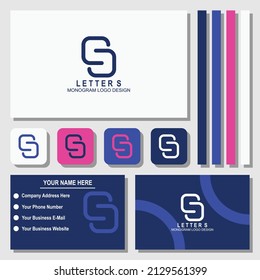 Creative letter S monogram logo design with business card and envelope template