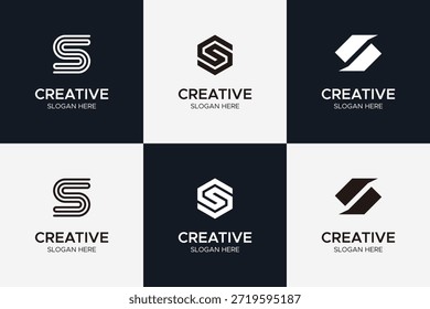 Logo del monograma de la letra S creativa fijado con las Formas geométricas minimalistas y el arte hexagonal de la línea
