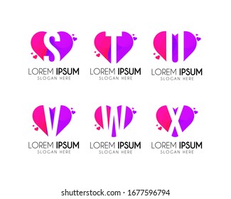Creative letter S, T, U, V, W, X, Y logo template. Heart alphabet vector design. Colorful symbol element. Perfect for your brand identity