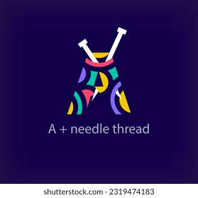 Creative letter A sewing and needle thread logo. Unique color transitions. Unique textile letter A logo template. vector