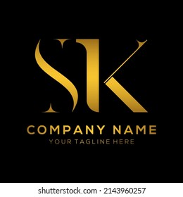  Creative letter sk logo design.sk gold color typography vector template design.