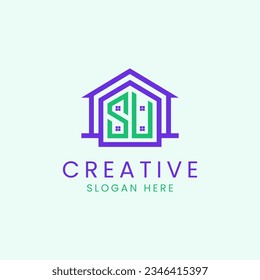 Creative Letter SU with simple house icon logo design vector image