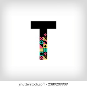 Creative letter T. Logo from capital letters with geometric shapes. Creative education colorful graphic. Vector	