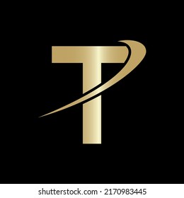 Creative letter T Logo Design Vector Template. Modern T Logo Design based alphabet business logotype gold color and black background.