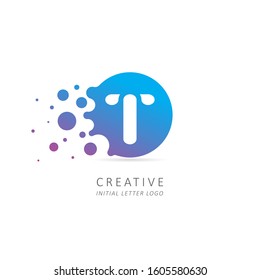 Creative Letter T Logo with Dots. Design Vector Illustration Template