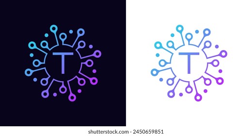 Logo de la tecnología digital moderna de Creative Letter T. Con la red de moléculas y puntos .logo se puede utilizar para la tecnología, digital, conexión, datos, empresa de electricidad.