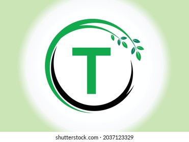 Letra creativa T monograma con hojas. El concepto de logotipo ecológico. Logo vectorial moderno para negocios ecológicos e identidad empresarial