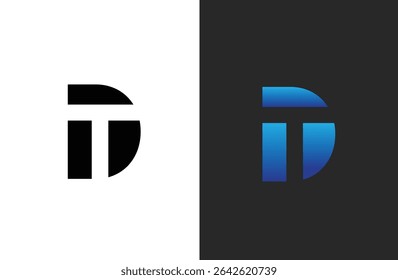 Creative letter TD logo design with negative space style, clean and clever design, vector illustration
