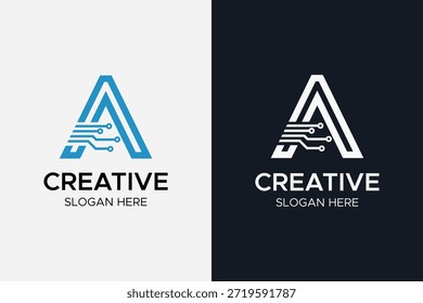 Logotipo de una Tecnología con líneas de circuitos digitales para la marca de TI y software