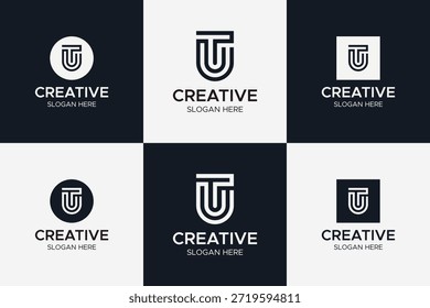 Creative Letter TU oder UT Monogram Logo Set mit minimalistischer Linienkunst und geometrischer Typografie
