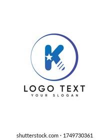 Tipo de letra creativa K con plantilla de logotipo estrella y banda, logotipo vectorial para identidad empresarial y de empresa 