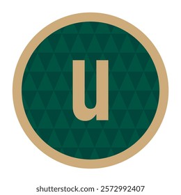 Creative letter u in gold with decorative green circle and elegant gold border