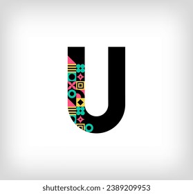 Creative letter U. Logo from capital letters with geometric shapes. Creative education colorful graphic. Vector	