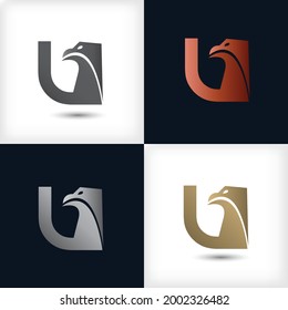 Creative Letter U logo design with Eagles Bird concept for Business Company . Abstract letter logo Design Template with different color version set.