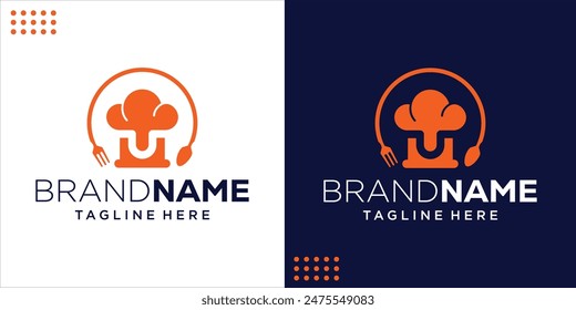 Creative Letter U logo design chef hat Spoon and Fork, design inspiration, illustration, vector