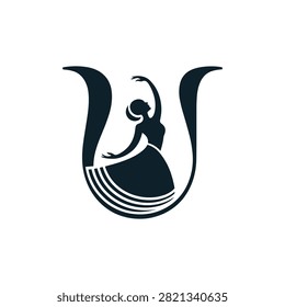 Creative letter U logo design featuring a graceful ballerina silhouette, perfect for dance studios, performing arts schools, or ballet-themed brands.