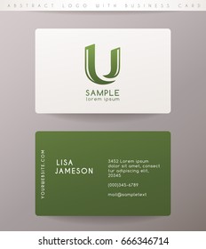 Creative Letter U Logo Design with Business Card Template : Vector Illustration
