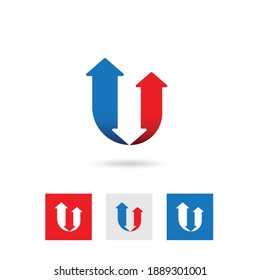 Creative Letter U Logo, up and down arrows, transportation, mail delivery