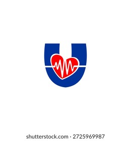 Creative letter U logo with integrated heartbeat pulse line. Professional vector for medical clinic, health app, pharmacy, and wellness center.